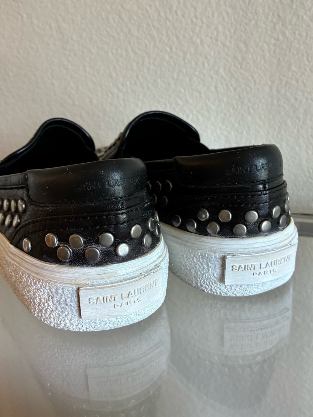 Saint Laurent 37.5 Black Studded Slip-On Sneakers - Picture 5 of 10